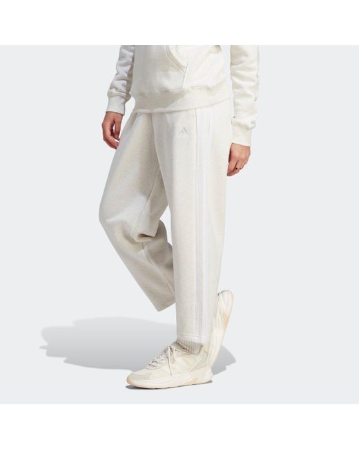 Adidas White Essentials 3-stripes Open Hem Fleece Pants