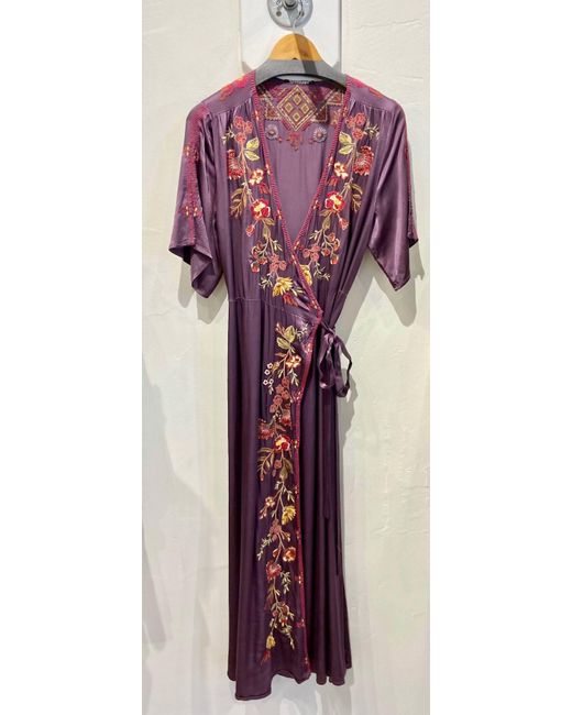 Johnny Was Brown Lilith Wrap Dress In Deep Plum