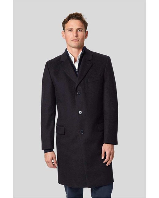 Charles Tyrwhitt Blue Wool & Cashmere-blend Overcoat for men