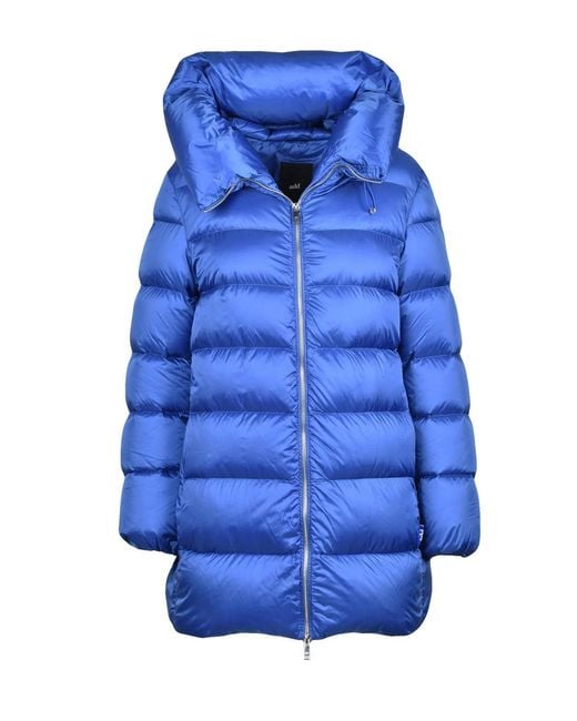 Add Blue Down Puffer Jacket With High Collar And Side Pockets