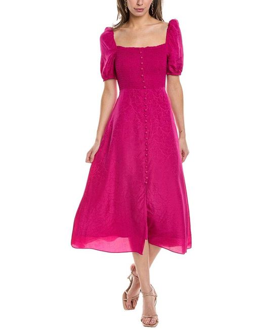 Ba&sh Pink Smocked Midi Dress
