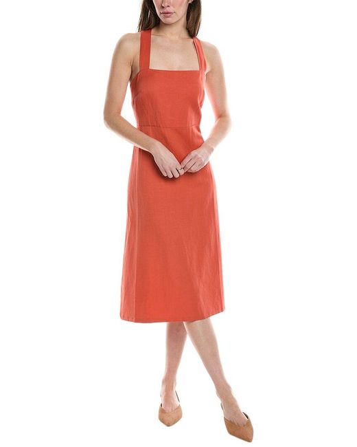 Theory Red Crossback Linen-blend Midi Dress