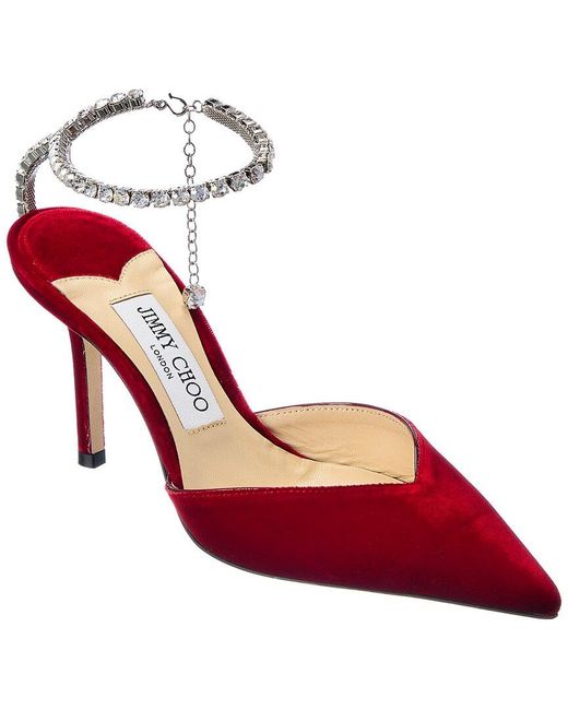 Jimmy Choo Saeda 85 Velvet Pump in Red | Lyst