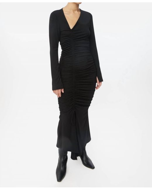 Dāl the Label Women's Black Ruched Asymmetric Midi Dress