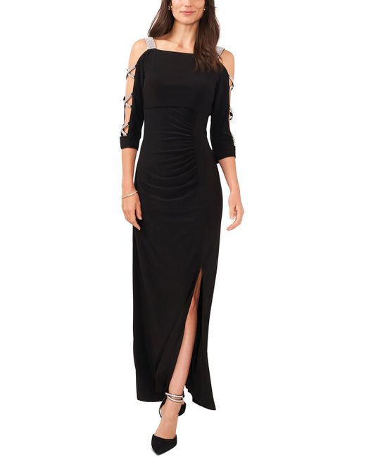 Msk Black Embellished Polyester Evening Dress