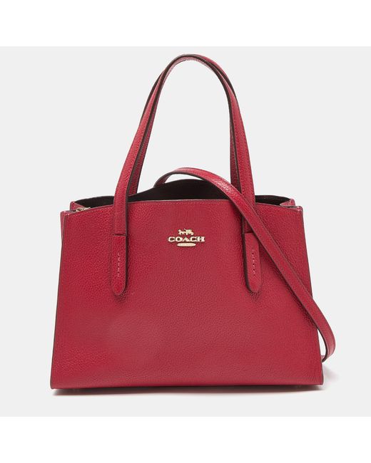 COACH Red /pink Grained Leather Charlie Carryall Tote
