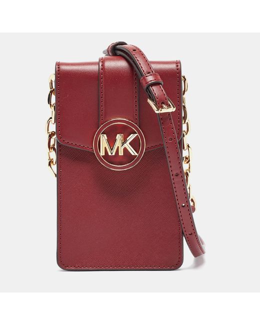 Michael Kors Red Leather Carmen Smartphone Crossbody Bag