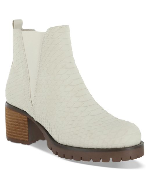 MIA White Block Heel Manmade Ankle Boots