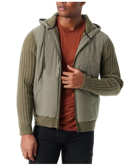 BASS OUTDOOR Green Mixed Media Jacket Deep Liche Hooded Full Zip Mac16 for men