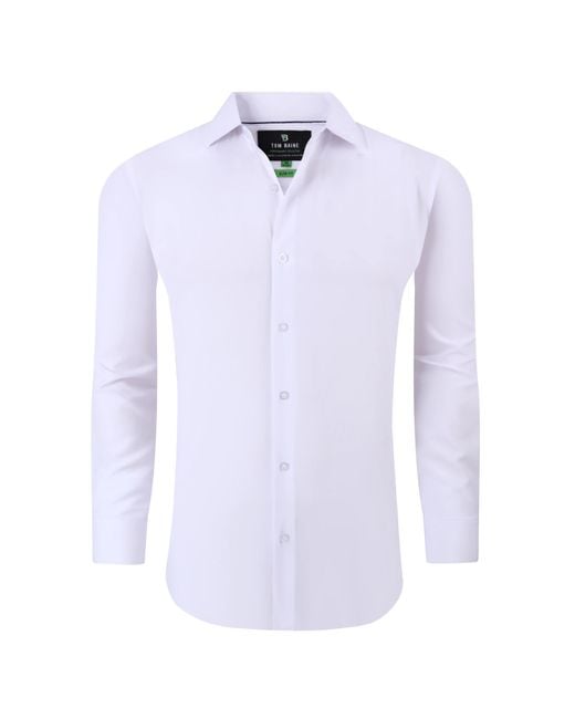 Tom Baine White Performance Stretch Solid Button Down for men