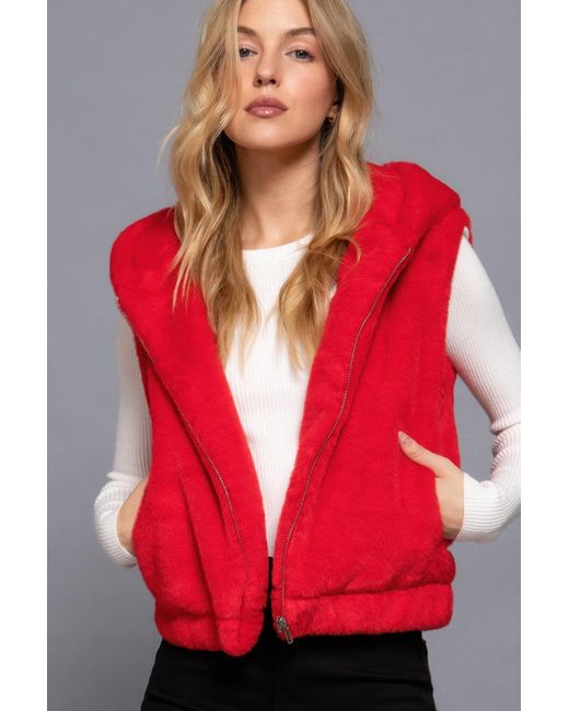 TRUEDAMES Women's Red Hoodie Faux Fur Vest