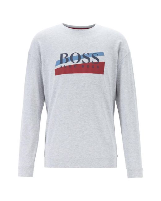 BOSS by HUGO BOSS Men Loungewear Rubberized Logo 100% Cotton Authentic  Sweatshirt In Grey in White for Men | Lyst