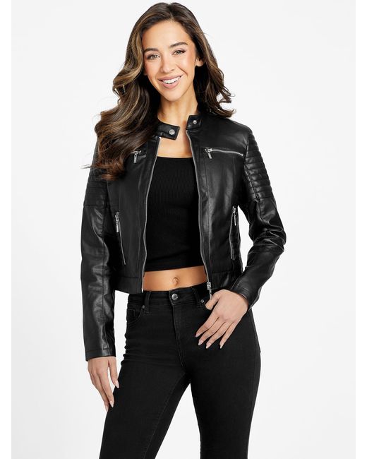 Guess Factory Black Shanny Faux-leather Moto Jacket