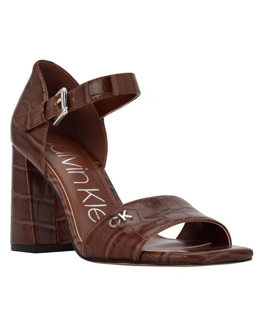 Calvin Klein Brown Quote Faux Leather Printed D'orsay Heels