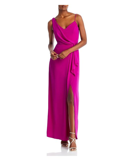 Aqua Pink Crepe Long Evening Dress