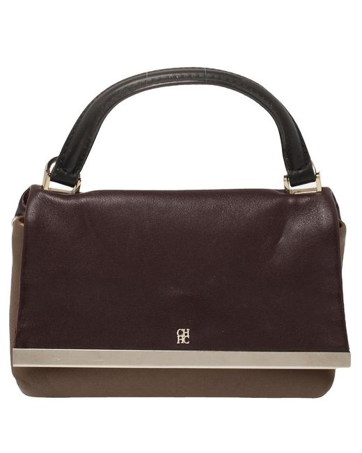 Carolina Herrera Purple Bicolor Leather Top Handle Bag