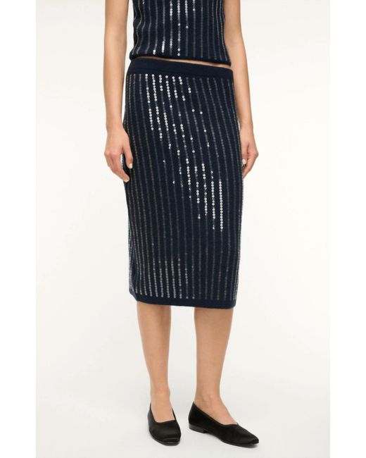 Staud Blue Mimi Sequin Line Skirt