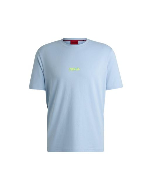 HUGO Blue Cotton-jersey Relaxed-fit T-shirt With Double Logo for men