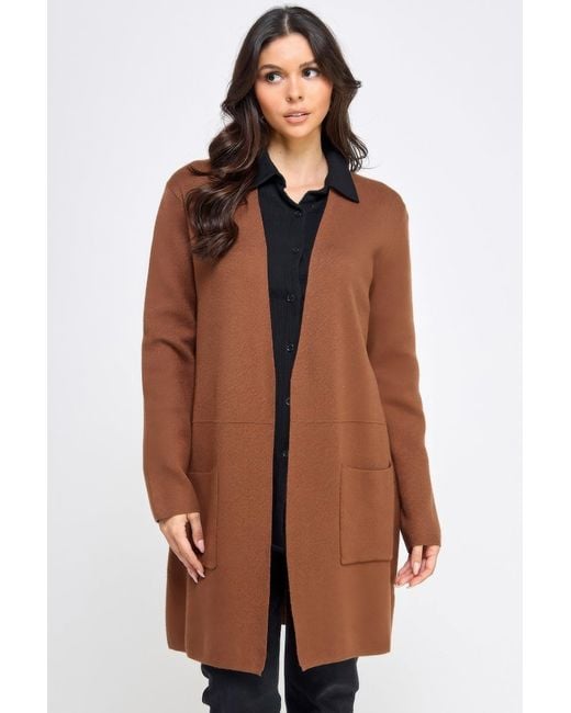 TRUEDAMES Brown Basic Soft Long Line Open Front Sweater Cardigan
