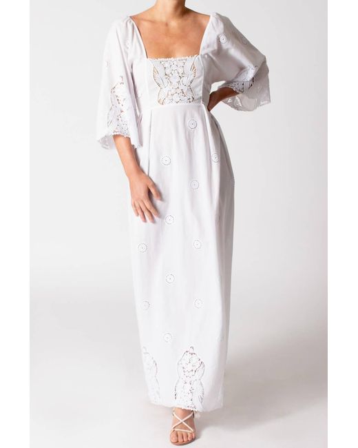 Miguelina Meredith Falcon Embroidery Dress in White | Lyst