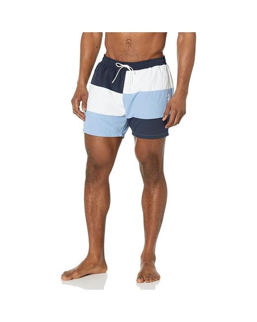 Boss Blue Standard Court Color Block Swim Shorts Trunks Night for men