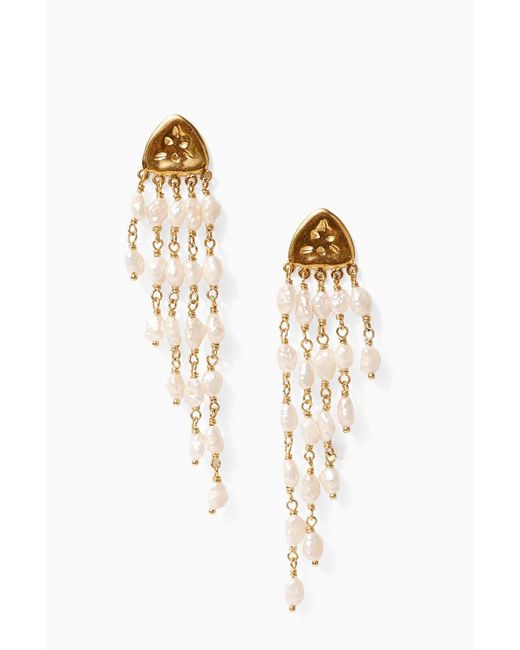 Chan Luu Metallic Bolide Earrings White Pearl In Gold