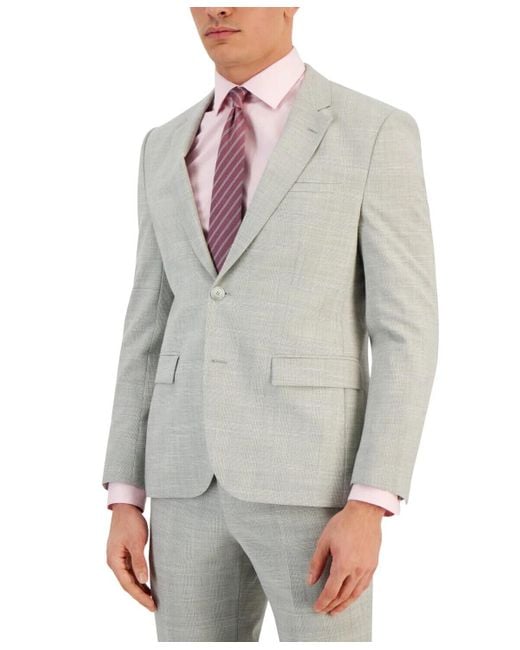 Boss Gray Blazer Check Print Notch Lapel Modern Fit Suit Jacket Mcww1 for men