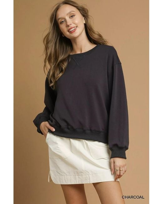 TRUEDAMES Blue Round Neck Long Sleeve Fleece Sweatshirt