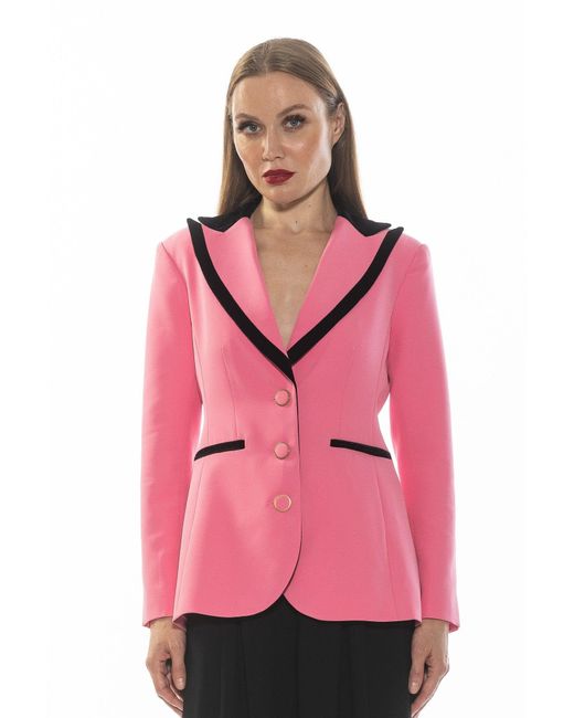 Alexia Admor Pink Contrast Collar Velvet Trim Blazer