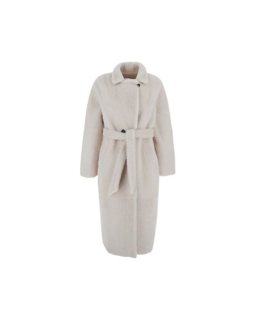 Suprema White Shearling Belted Coat