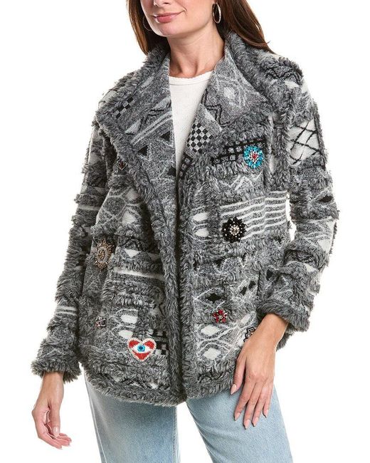 Johnny Was Gray Patchwork Wool-Blend Jacket