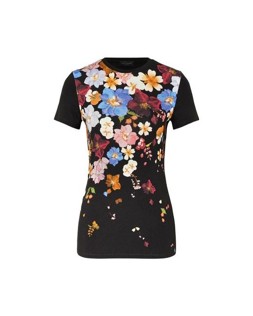 Ted Baker Black Bealaa Printed Fitted Floral T-shirt