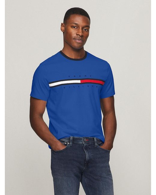 Tommy Hilfiger Blue Flag Logo Ringer T-shirt for men