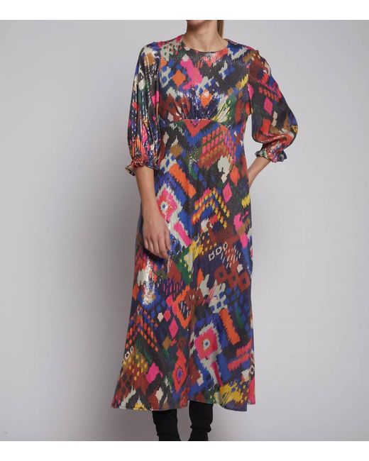 Vilagallo Multicolor Kara Ikat Sequins Print Dress