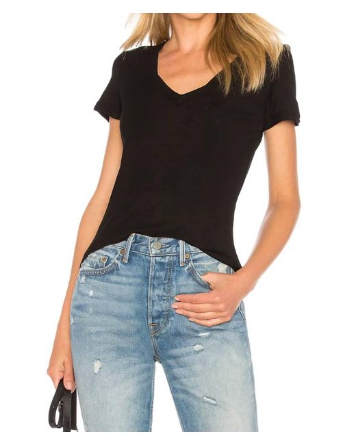 James Perse Black Casual V Neck With Reverse Binding Tee Top