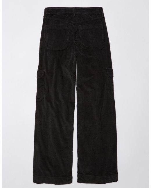 American Eagle Outfitters Black Ae Dreamy Drape Stretch Corduroy Super High-waisted baggy Wide-leg Pant