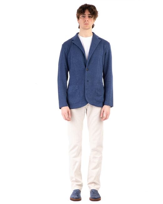 Lardini Blue Stylish Knit Jacket With Patch Pockets for men