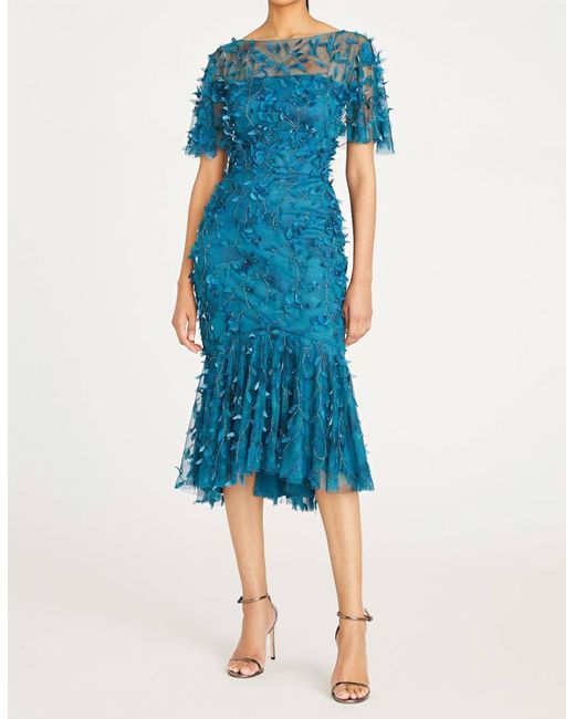 THEIA Blue Sloane Petal Cocktail Dress In Deep Sea