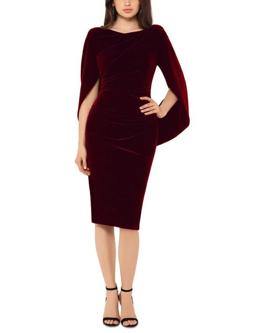 Betsy & Adam Red Petites Velvet Cape Sleeves Cocktail And Party Dress