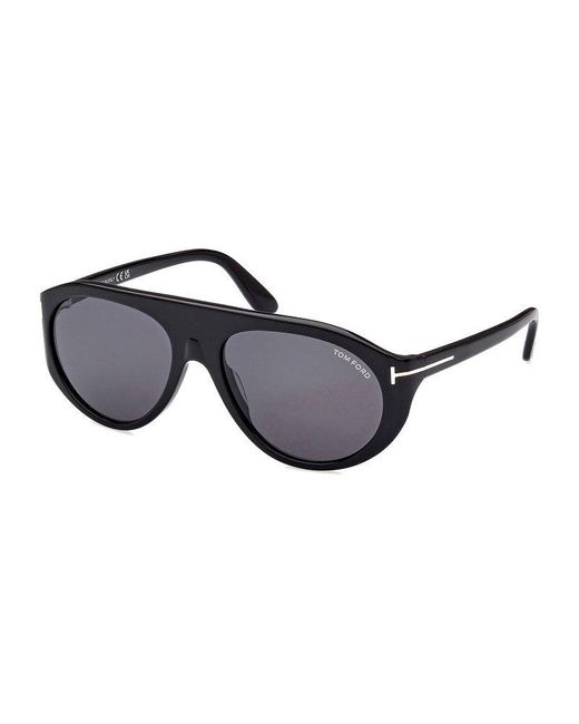 Tom Ford Black Aviator Full Rim, With A Shiny Frame And Smoke Lens for men