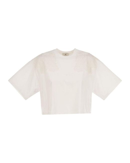 Elisabetta Franchi Women's White Boxy Cut Jersey T-Shirt