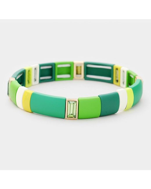 Fashnzfab Green Glass Crystal Lego Color Block Stretch Bracelet