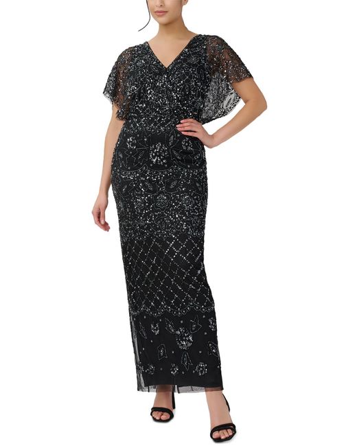 Adrianna Papell Black Sequined Long Evening Dress