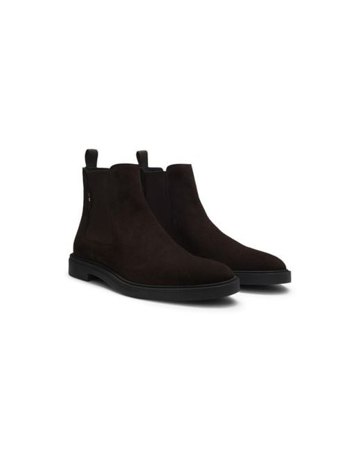 Boss Black Suede Chelsea Boots With Signature Stripe for men