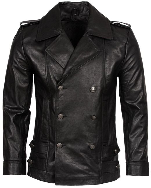 Infinity Leather Black Cowhide Leather Peacoat-Leiden for men