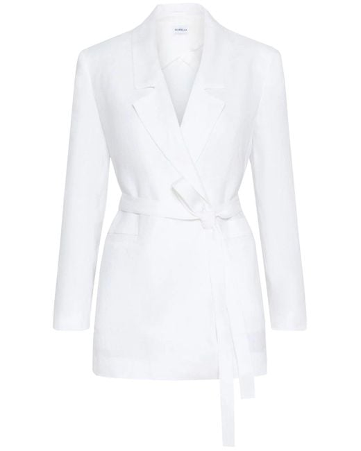 Marella White Mllmodico Structured Belted Linen Jacket