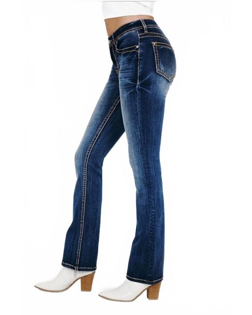 Grace In La Blue Basic Five Pockets Mid Rise Boot Cut Jean