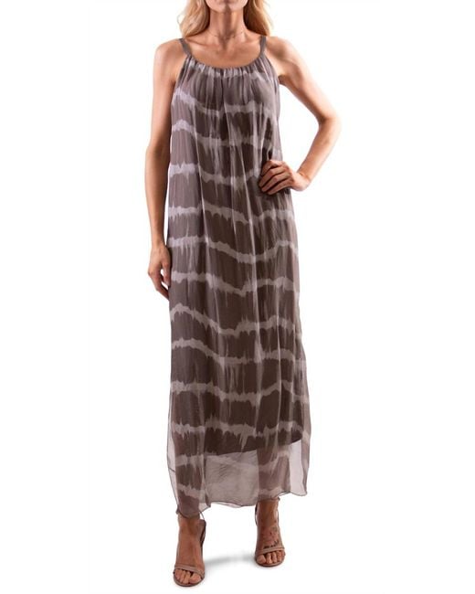 Gigi Moda Venus Tie Dye Silk Midi Dress in Brown | Lyst