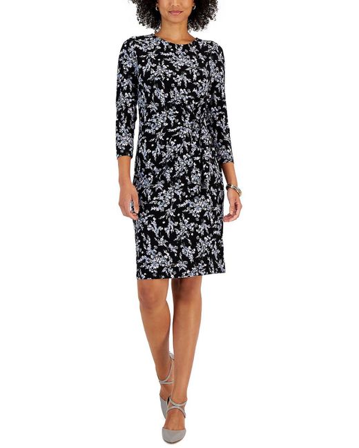 Kasper Black Floral Print Knee-length Sheath Dress