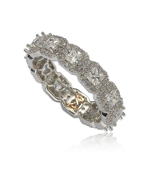 Suzy Levian White Sterling Silver Cubic Zirconia Princess Cut Eternity Band